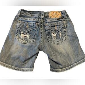 Miss Me Women’s Size 26 Mid Rise Denim Shorts with Aztec Trim Pockets